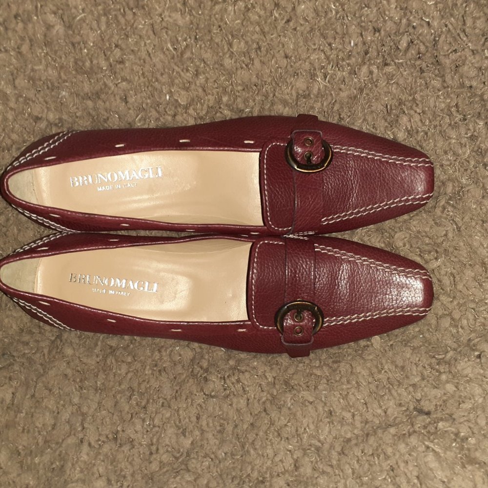 BRUNO MAGLI-Italy-Oxblood Leather-Moccasin Stitch Pumps-Driving-Sz 6.5-Near Mint - Picture 6 of 7